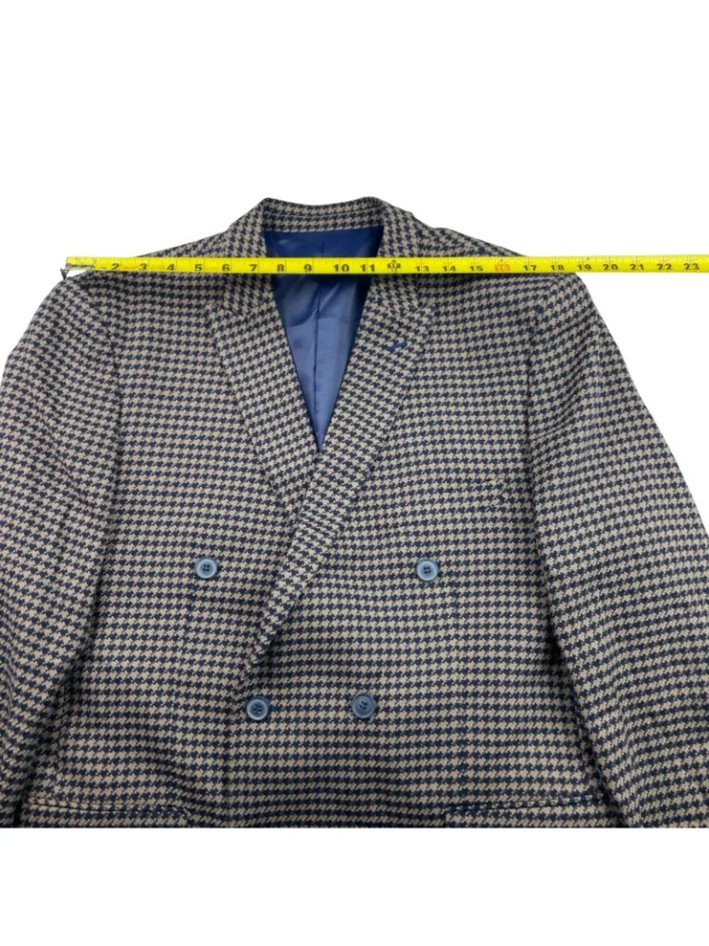 Alain Dupetit Men's Double Breasted Suit Navy/Beige Houndstooth • 44R US | 38x26